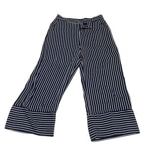 LUMIÈRE Pants Womens Size S Navy Blue White Pinstripe Wide-Leg Cropped